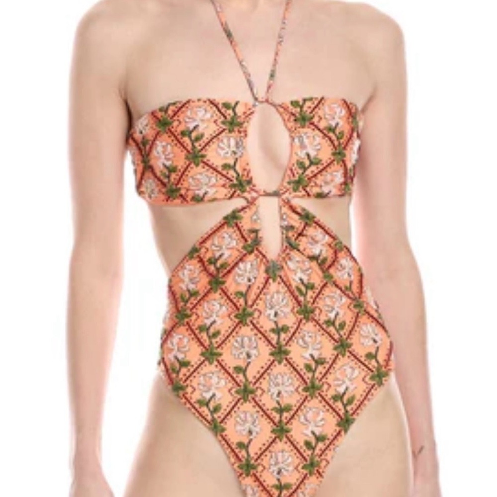 Orange Patterned Women Swim One Piece